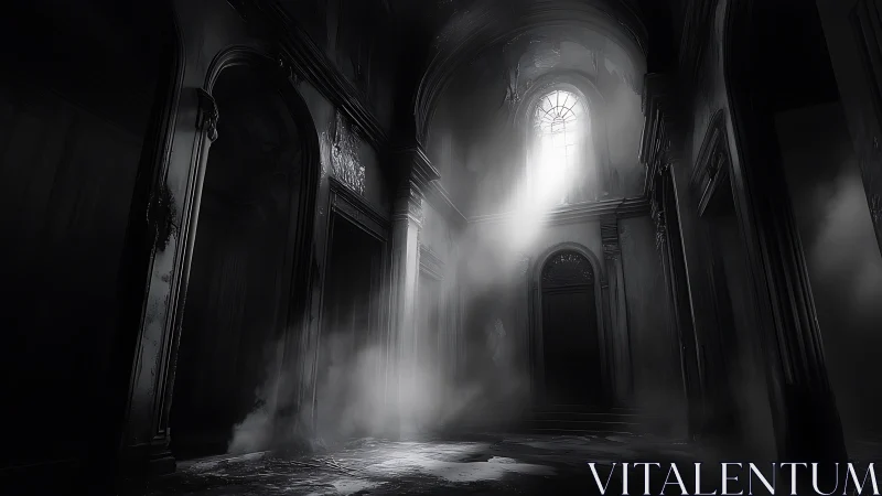 Volumetric light in decayed neoclassical nave interior study.