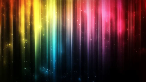 Chromatic vertical light rays with cascading spectral glow.