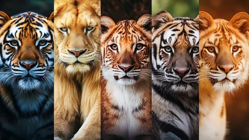 Big Cat Portraits: Tiger, Lion, Leopard, and Puma.
