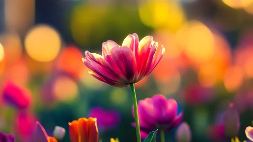 Pink daisy flower in soft focus garden setting