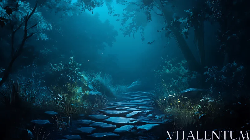 Bioluminescent Forest Cathedral: Where Ancient Trees Breathe Blue.