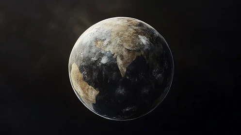 Weathered planet drifts like a bruised pearl in cosmic hush