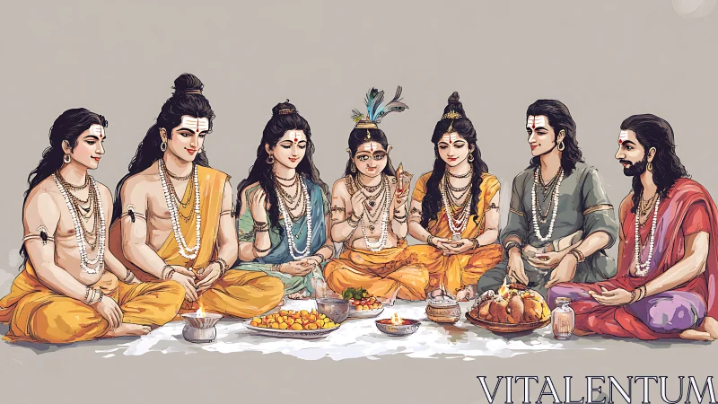 Joyful divine gathering sharing sweets, stories, and calm grace.