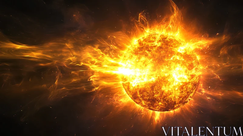 Solar flare eruption across burning stellar surface.