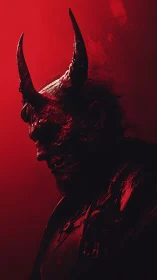 Horned demon silhouette in ominous red backlighting.
