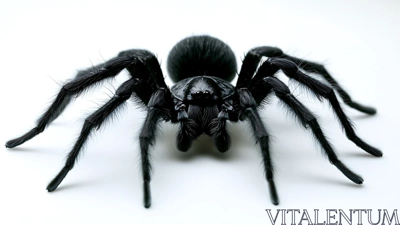 Inky Midnight Tarantula Striding Across Porcelain Silence.