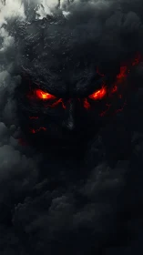Infernal storm entity with molten eyes in dark cloud mass.