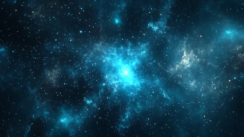 Luminous blue nebula expands across dense star field