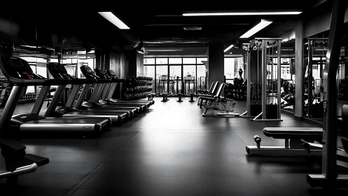 Modern indoor gym with treadmills and strength machines.