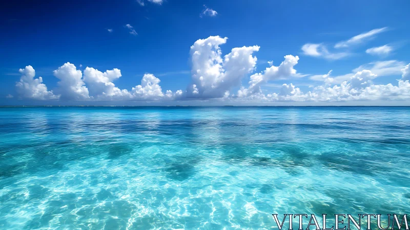 Sunny turquoise sea under playful clouds inviting daydreams.
