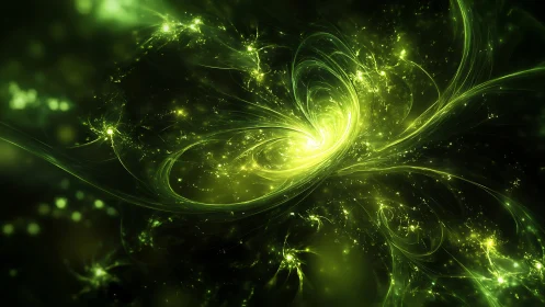 Green fractal light vortex forms swirling luminous center