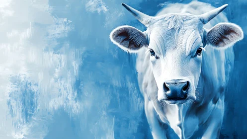 Monochrome bovine portrait in cool tonal digital painting.