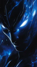 Electric blue warrior gazes forward with intense calm power