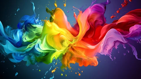 High-energy multicolor fluid splash rendered with dynamic motion blur