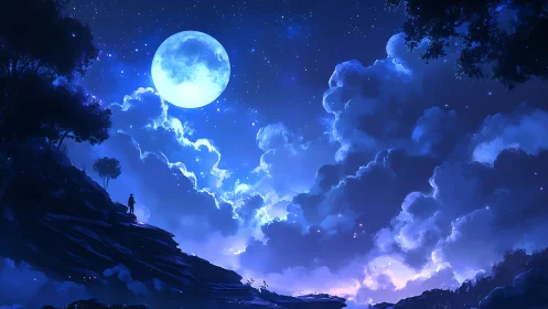 Moonlit dreamscape above misty cliffs and starglow horizon.