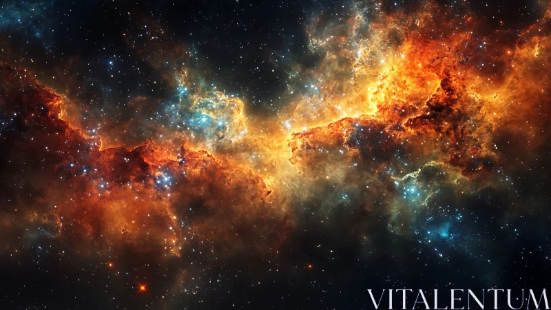 Fiery interstellar nebula glows across dense star field