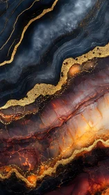 Dark marble veins with vivid gold and glowing ember tones.