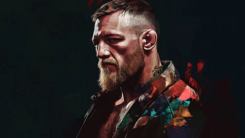 Brooding bearded brawler wrapped in splashes of color.