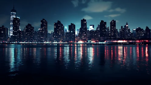 Neon skyline drapes the river in electric midnight echoes.