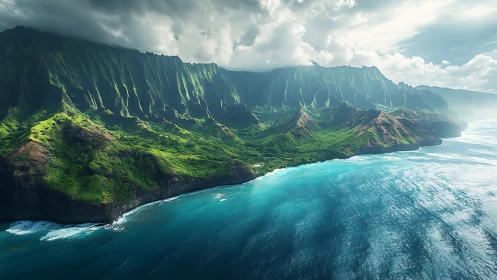 Kalalau Valley Cliffs and Turquoise Ocean.