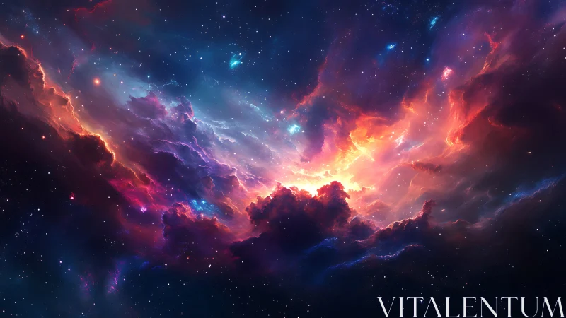 Starlit nebula blooms like cosmic fire through velvet night