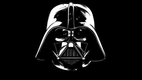 Sith helmet silhouette in stark monochrome line art