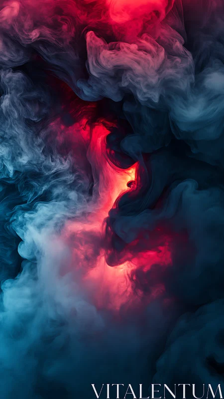 Vibrant red and teal smoke swirls into a luminous abstract vortex