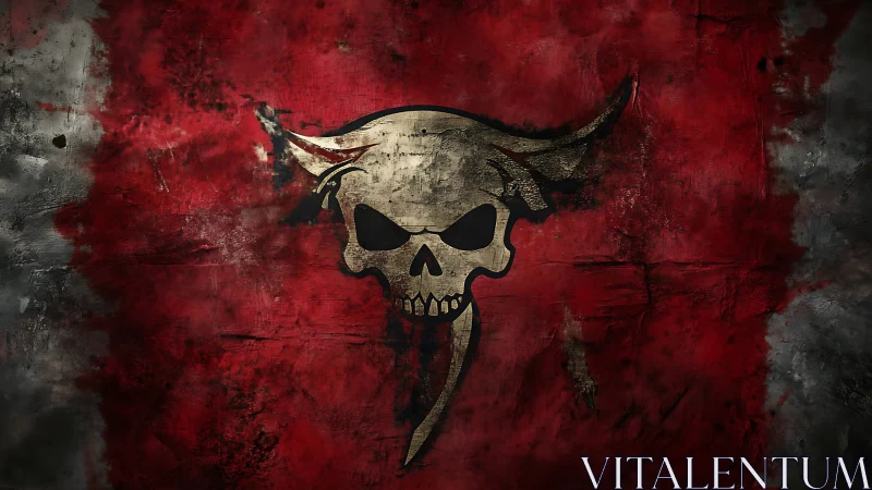 Bull horn skull emblem appears on distressed red surface
