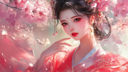 High-chroma sakura portrait uniting anime facial idealization