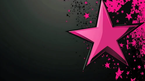 Pink five-point star with splatter pattern on dark field.
