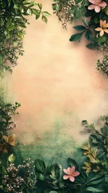 Botanical frame over peach green textured gradient background.