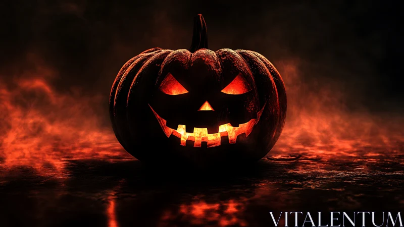 Cinematic jack-o&rsquo;-lantern render with dramatic rim lighting.