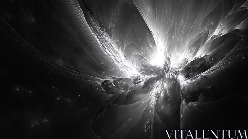 Monochrome fractal detonation forming luminous nebular petals.