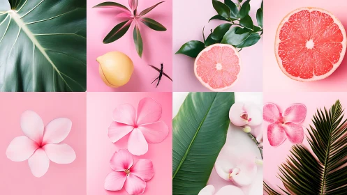 Botanical citrus grid pairs lush leaves, florals, and fruit