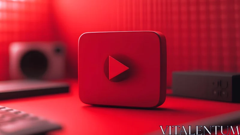 3D YouTube Play Button Icon in Modern Red Studio Setting.