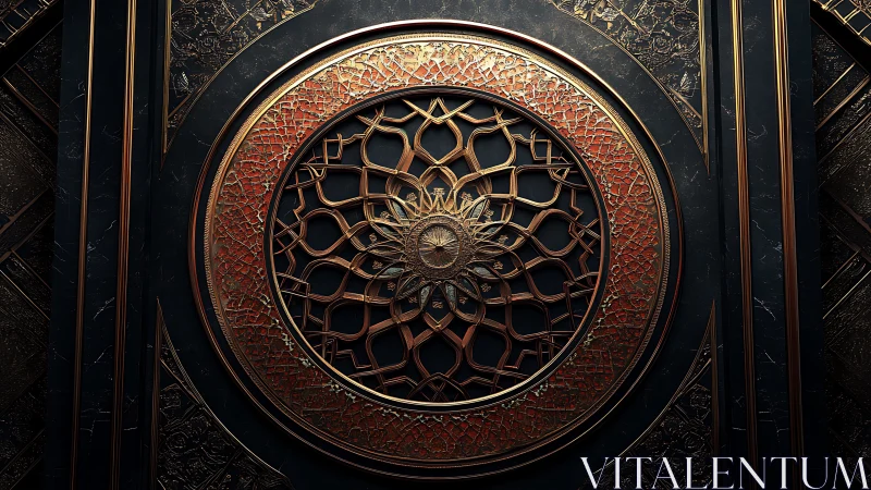 Ornate circular metal mandala with geometric lattice center.