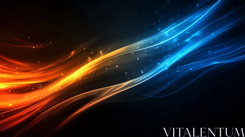 Flowing light streams contrast warm orange and cool blue gradients.