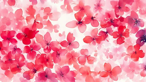 Pink Flowers Watercolor Composition on White Ground.