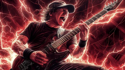 Electric guitarist unleashes a thunderous rock solo onstage