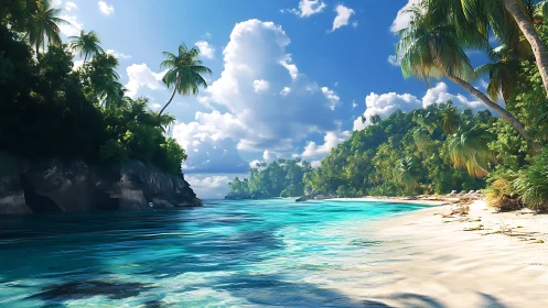 Tropical Coastal Cove: Crystalline Waters, Limestone Cliffs, Verdant Canopy.