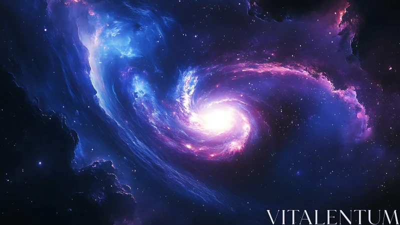 Cosmic spiral nebula glowing within deep violet space.