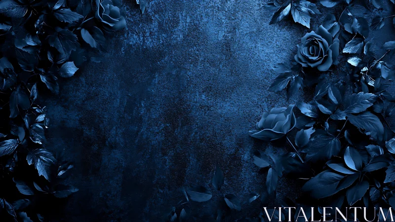 Midnight Roses Surround Textured Deep Blue Stone Surface.