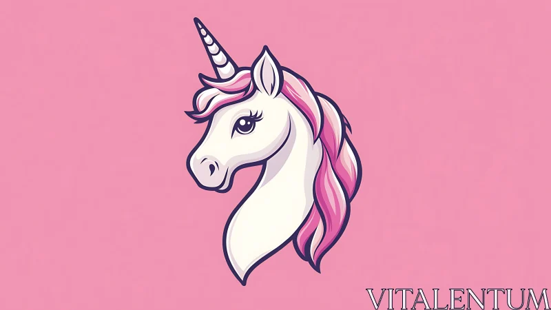 Pastel unicorn muse with cotton-candy mane on pink field.