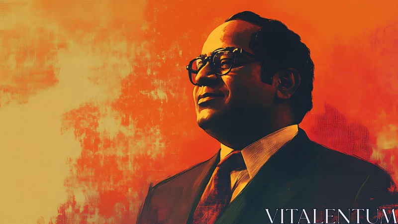 Portrait of suited man in glasses against vivid orange field