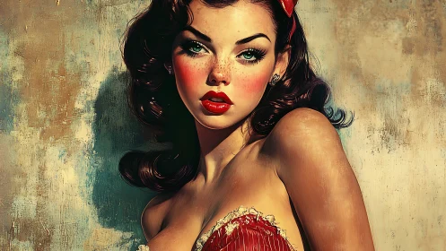 Vintage pinup portrait with bold red accents and grit.