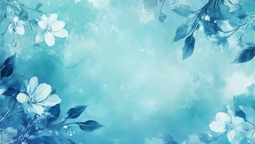 Whispers in Cerulean: Blooms Float Through Painted Dreams.