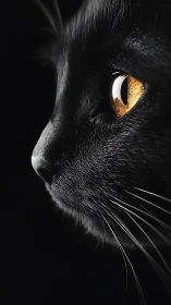 Black Cat with Golden Eyes in Dramatic Side Profile