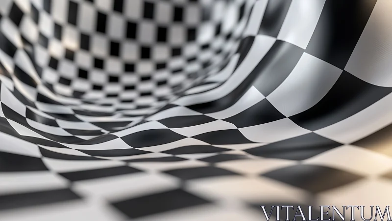 Playful checkered tunnel bending space in soft monochrome.