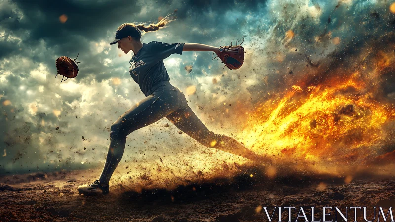 Firestep pitcher streaking through stormlit diamond chaos.