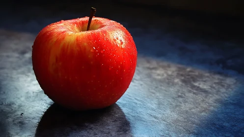 Juicy red apple glows softly in gentle natural light